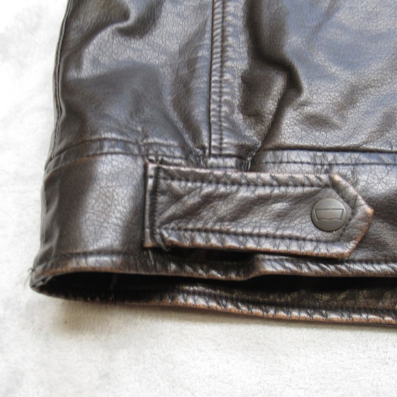 Levis Jacket Mens Large Brown Faux Leather‎ Sherpa Lined Pockets Snap Zip Front - Picture 7 of 16